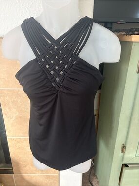 Cache Black Strappy Crisscross Halter Tank